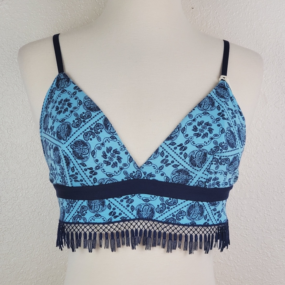 Jasmine & Ginger Wire-free Triangle Bandana Blue Bra Undergarment Top Small  NWT